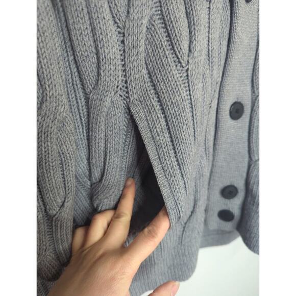 Theory Gray Merino Wool Cable Knit Shawl Knit Button Cardigan Sweater Women's M - Picture 6 of 10
